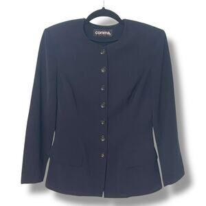 Comma, Blazer Black Shoulder Pads Buttons Collarless XS